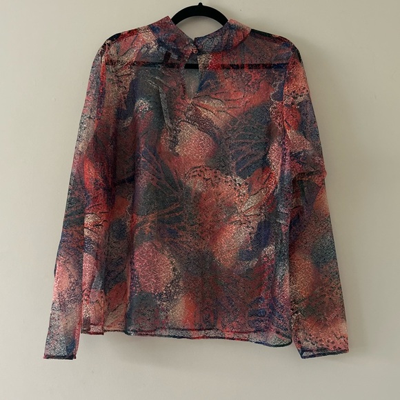 New Eloquii Colorful Lace Long Sleeve Blouse Size 24 Sheer Mandarin Collar NWT - Picture 2 of 10